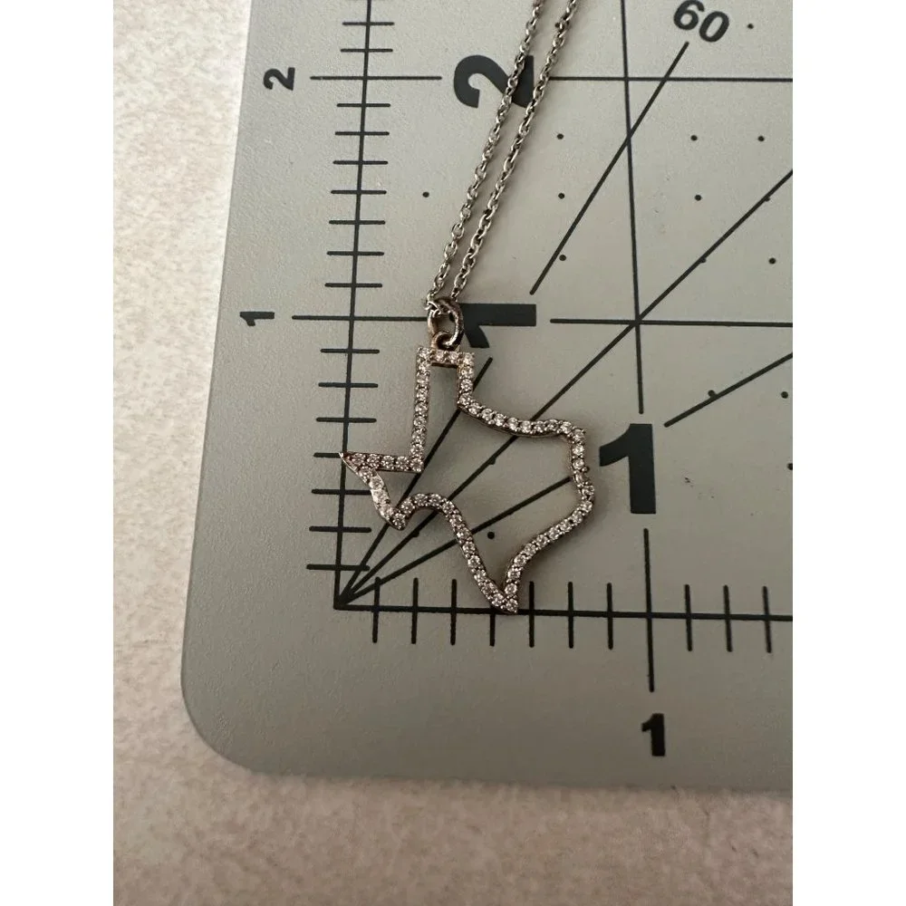 Stamped 925 sterling silver cubic zirconia CZ state of Texas outline necklace - Picture 7 of 8